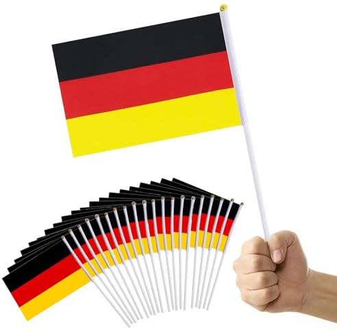 ElevaPulse 20 Stück Klein Deutschland Flagge für, 21 x 14 cm Deutsche Mini Handgehaltene Flaggen, Europameisterschaft Fanartikel Frauen Männer- und Gartendekoration