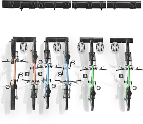 VEVOR Support de rangement pour vélo, 1625,6 mm, 6 porte-vélos et 5 crochets pour casques, organisateur de maison et de garage, charge 136 kg, support mural réglable pour différentes tailles de vélo