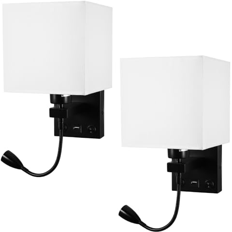 ZONJIE 2 Pièces Applique de Chevet, Applique de Lecture à LED Applique Murale Moderne en Chrome Poli avec Projecteur Ajustable à col de Cygne, Interrupteurs Doubles, Avec Port USB pour Charger E27