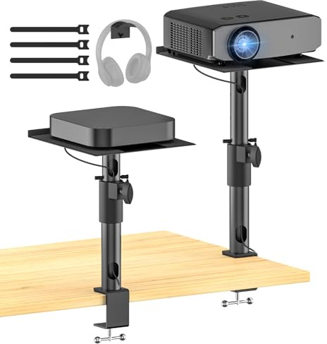 Height, Tilt & Swivel Adjustable Desktop Projector Stand Table for Aurzen Nebula XGIMI VANKYO Jinhoo AuKing Epson and Most Projectors. Desk Projector Stand Clamp on Desktop Wr Headphone Holder, 2 Pack