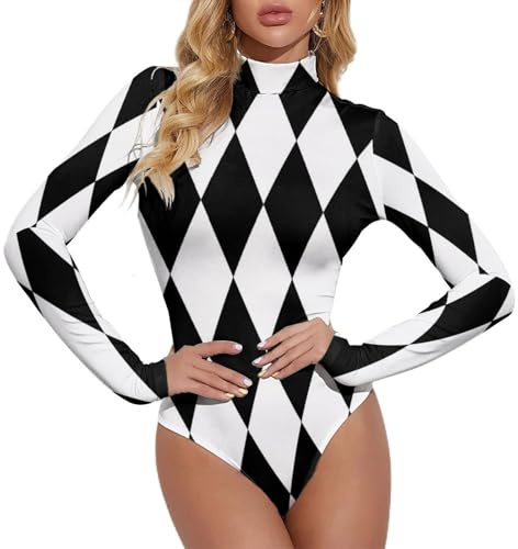 Body de manga larga para mujer, blanco y negro, cuello alto, mono para mujer, estilo 8, S