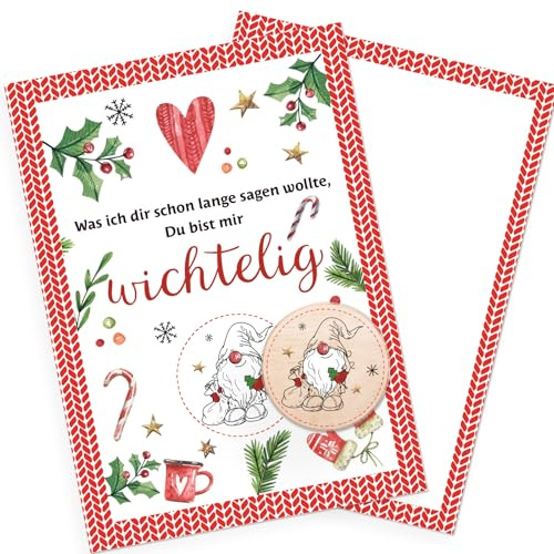Logbuch-Verlag Weihnachtskarte mit Geschenk - Wichtel Holztaler als kleinen Glücksbringer für Mann und Frau Kollegen Freunde