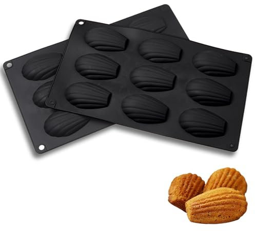2 stampi da forno Madeleine, in silicone, a forma di conchiglia, 9 cavità, in silicone, con rivestimento antiaderente, per cioccolato, dolci, biscotti, cubetti di ghiaccio (nero)