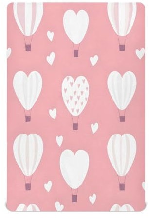 Ttgoth Sábana bajera ajustable para cuna para niños y niñas, sábana de punto jersey, globos aerostáticos para cuna estándar y colchón de cama infantil, acogedora, suave, transpirable, 28 x 52 pulgadas