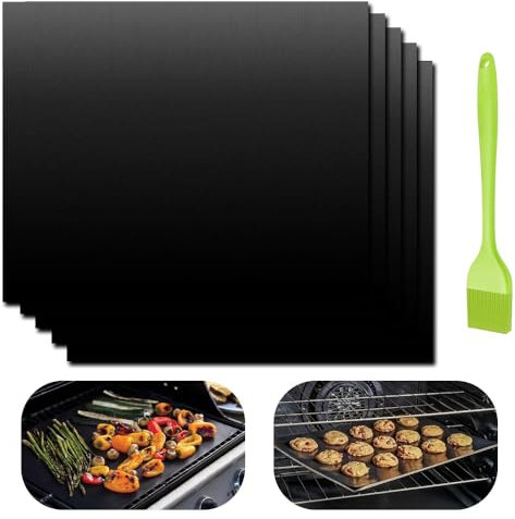 Large Oven Liners, 5 PCS Heavy Duty Teflon Oven Liners, BBQ Grill Mat, Non Stick Oven Liner for Fan Assisted Ovens Baking Mat Oven Protector Sheets Reusable 40 x 33 cm Black