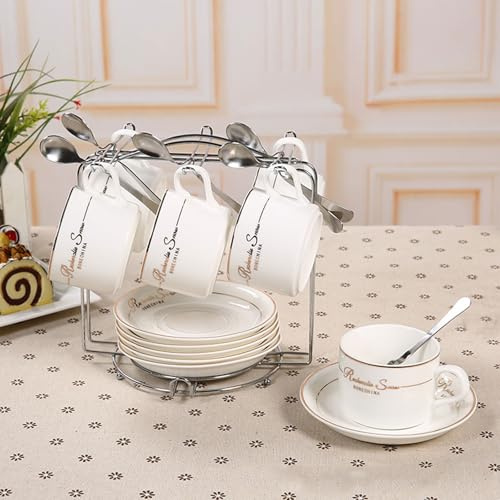 YLME Tasse en Céramique Européenne Ensemble De 6 Tasses en Céramique pour La Maison Style Européen Porcelaine Anglaise Ensemble De Tasses À Thé Et À Café Idéal pour Un Usage Domestique,A