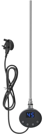 ELEGANT 800W Smart Thermostatic Towel Rail Electric Heating Element with Plug, Timer LCD Display, Child Lock Function Heating Rod for Bathroom Heated Towel Rails and Radiators Anthracite