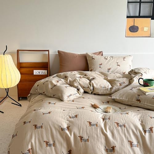 Lanqinglv Bettwäsche 200x220 cm Kinder Dackel Braun ÖKO-TEX Bettwäscheset | Bettbezug und 2 Kissenbezug 80x80 mit Reißverschluss,Kinderbettwäsche Microfaser,Aesthetic Wendebettwäsche,4 -Jahreszeiten