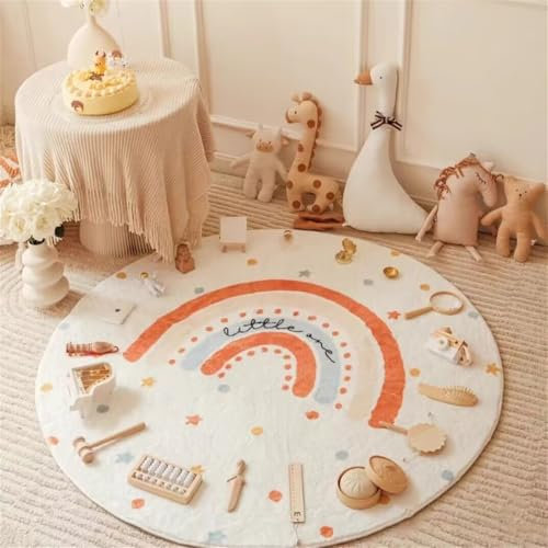 ZOYIEP Rund Regenbogen Kinderzimmer Kinderteppich, Spielteppich Kinderzimmerteppich Rund Kinderteppich für Kinder,Waschbarer Groß Spielmatte BabyTeppich (B,100x100cm)