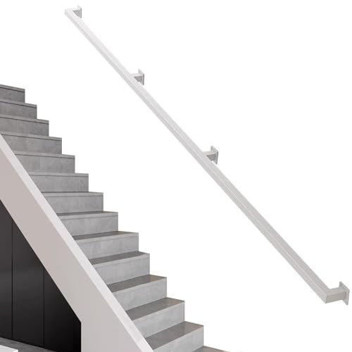 Kit de escalera de tubo de metal industrial de 13 pies, pasamanos blanco para escaleras interiores y exteriores, loft, pasillo, baño, seguridad
