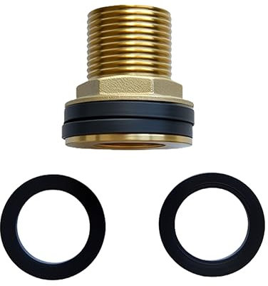 D&DHardware Regentonnendurchführung,Tankdurchführung aus Messing 3/4 Zoll Außengewinde x 1/2 Zoll Innengewinde,Behälterverschraubung für Wasserhähne,Wassertonnen & Wassertanks inklusive 4 Dichtungen