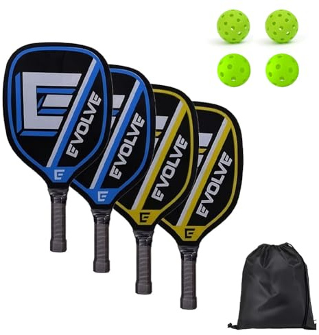 Pickleball Lot de raquettes de pickleball avec 4 pagaies, 4 balles et 1 sac de transport pour débutants et joueurs de loisirs, pour extérieur et intérieur (vert)