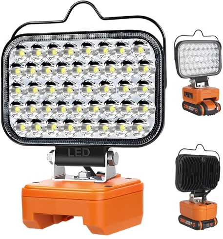 Batterilampa för Worx 20 V 4 stift, 126 W 5 800 LM LED-arbet, trådlös byggarbetsplat, lampinglampor med USB och typ C och lågspänningsskydd, för trädgårdar, bakgårdar, garage (inget