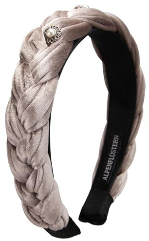 Alpenflüstern Trachten-Haarreif Samt Flechtoptik Helena - Damen Haarschmuck geflochten mit Perlen-Ornament, Haarband rutschfest fürs Dirndl (taupe-braun) ADV133