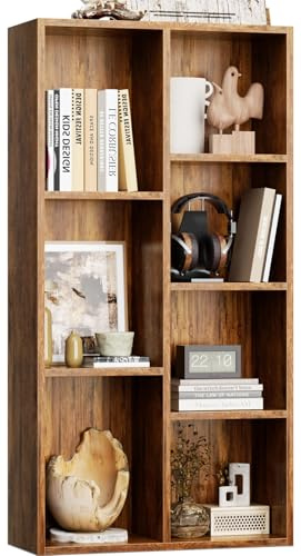 iSunirm Bibliothèque, Etagère de Rangement Ouverte à 7 Cubes,Étagère pour Bureau, Salle de séjour et Chambre,48 x 24 x 106 cm,Marron