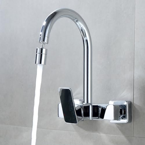 Rubinetto Cucina a Muro Cromo Placcato Rubinetto Lavello da Cucina 2 Modalità Ottone-Cromo Placcato