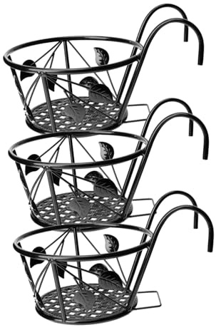 GALPADA 3pcs Balcony Plant Holder Hanging Flower Pot Rack Heavy Duty Resistant Iron Railing Planter for Outdoor Garden Windowsill Space Saving Decorative Shelf