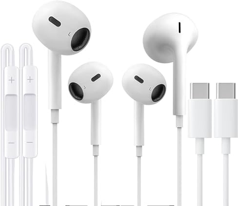 USB-C Headphones for iPhone 16, 2Pack USB-C Wired Earbuds with Mic and Noise Cancelling Remote for iPhone 16/16 Pro/16 Pro Max/15 Pro, iPad Pro, Galaxy S24/S23/S21/Ultra Note 10/20, Pixel 7/6/6a/5/4