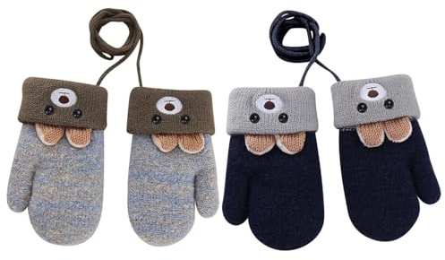 MLPKOI 2 Paires Moufles Bébé Mitaines Tricoté Chaud Douce, Thermique Gants Enfants, Cartoon Mignon Gloves, Gant Enfant, Moufles Enfant pour Ski Snowboard Camping Vélo Enfants Garçons Filles 0-4 Ans