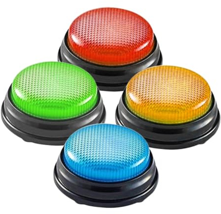 Timbre de Respuesta Manual para Juegos Infantiles, Set 4 Piezas | Plástico, Uso en Aula y Cumpleaños, Diseño Atractivo, para Niños y Estudiantes