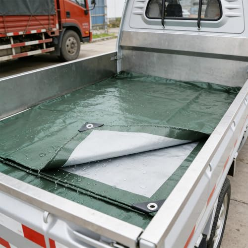 Telone Occhiellato 150 x 250 cm Polietilene Bicolore Idrorepellente Telo di Copertura con Occhielli, Angoli e Orli Rinforzati per Rimessaggi Tende Balconi Coperture Bianco, Verde