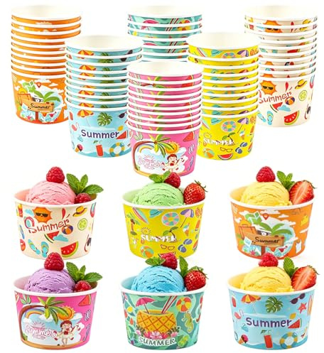 Shyllin Bicchieri di carta per gelato 50 pezzi, Ciotole usa e getta da dessert per cibi caldi o freddi, tazze per coppa di gelato, yogurt congelato (colorful)