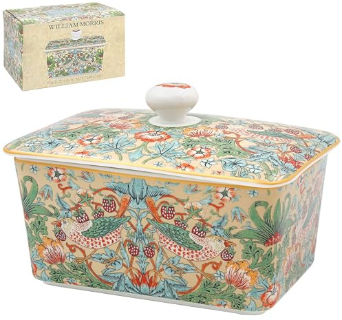 The Leonardo Collection Wm. Morris Strawberry Thief Stonewear Butter Dish | Stoneware, dishwasher safe, butter keeper, BPA free
