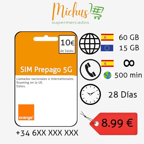 Orange SIM prépayée Espagne - 80 Go + 15 Go d'itinérance UE (Europe) (1 mois)