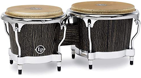 LP Latin Percussion LP Bongo Uptown Sculpted 7 and 8,5, Ash/Natural Heads, Finish: Ebony Stain/Chrome, LP201SA