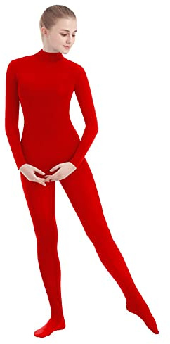 SUPRNOWA Unisex Mock Rollkragen Lycra Spandex Langarm Ganzanzug (M, Rot mit Fuß)