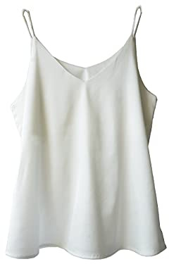 Wantschun Women's Silk Satin V-Neck Camisole - Strappy Vest Top T-Shirt Blouse, White, US Size M