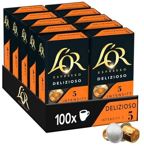 L'Or Espresso Café - 100 Capsules Delizioso Intensité 5 | Compatibles Nespresso®*, lot de 10 x 10 capsules aluminium