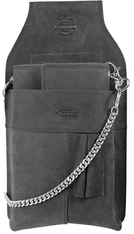 LEONARDO VERRELLI Kellner-Geldbörse aus Leder mit großem Münzfach Damen Herren Portemonnaie mit oder ohne Holster und Kette (Schwarz)