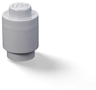 LEGO Storage Brick 1 Knob Round Medium Stone Grey, Stackable Storage Box, 950 ml, Ø123x183mm, Storage Box with Lid, Desk Storage Box for Kids & Adults
