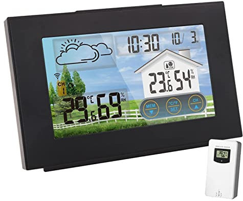 Station Météo avec Capteur Extérieur, Station Meteo Thermomètre Hygromètre Intérieur et Extérieur avec Capteur LED Ecran Tactile, Horloge Numérique avec Calendar Écran LCD Rétro-éclairage