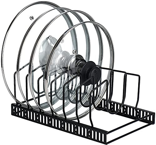 Toplife 7+ Lid Organiser, Adjustable Kitchen Cupboard Organiser for Pan Lids, Cutting Boards and Plates, Black