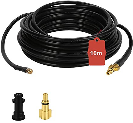 Lospitch Manguera para limpieza de tuberías (10 m, 200 bar, 60 °C, incluye adaptador, boquillas, juego de limpieza de tuberías, adecuado para limpiadores de alta presión)