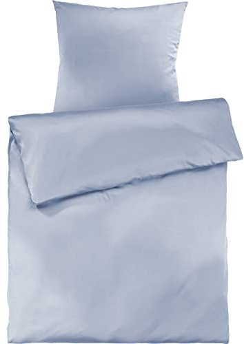 Pure Label Mako Satin Bettwäsche hellblau 135 x 200 cm mit Kissenbezug 80 x 80 cm aus 100% Baumwolle - Traumhaft weiches Mako Satin Bettwäsche Set in Uni