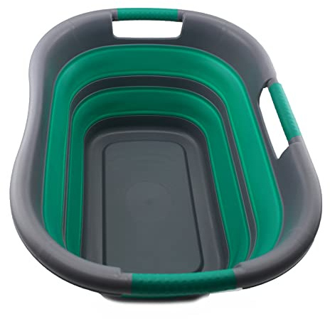 SAMMART Wäschekorb, faltbar, Kunststoff, 30 l, faltbar, Pop-Up-Aufbewahrungsbehälter/Organizer – tragbare Waschwanne – platzsparender Wäschekorb (Dunkelgrau/Blaugrün)