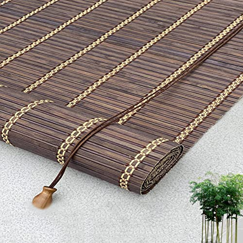 Retro Bamboo Roller Blinds,Dark Brown Bamboo Window Curtain Drape Sunscreen,Natural Wood Roll Up Blind,Light-Transmissive,Non-Transparent,Custom Roman Shades,for Windows/Doors (W70xH120cm/28x47in)