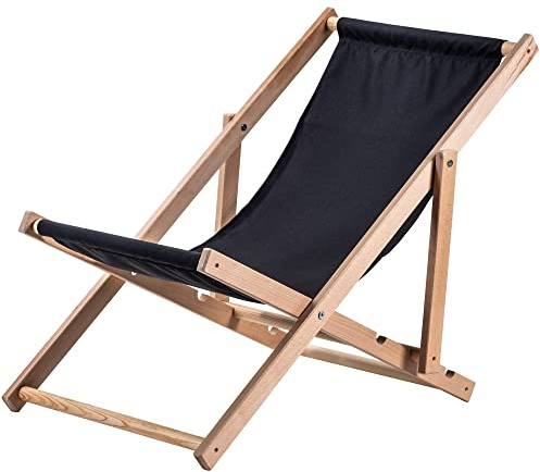 KADAX Solstol, strandstol av trä, solstol upp till 120 kg, fåtölj av bokträ, fällstolar, strandstol, hopfällbar stol för strand, solstol i trä (svart)