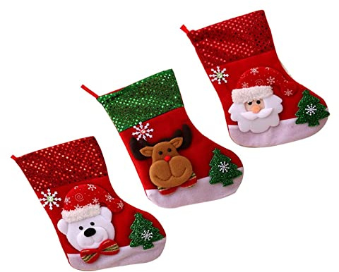 ＣＨＡＭＥＥＮ 3pcs Weihnachtsstrumpf Nikolaus Strumpf für zum Befüllen und Aufhängen Geschenkbeutel Weihnachtsbaum Anhänger Für Dekorieren Weihnachtsfeier