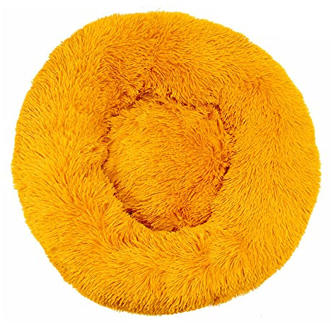 Lukery Hundebett Katzenbett Flauschig Rund aus Plüsch, Kuscheliges Donut Hundekissen und Katzenkissen Weiches Plüsch Hundeliege für Kleine, Mittelgroße und Große Haustiere (50CM,Goldgelb)