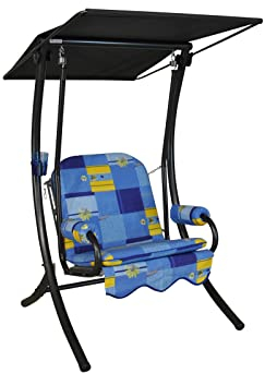 Angerer Freizeitmöbel GmbH Hollywoodschaukel 1-Sitzer Primero - Gartenschaukel Made in Germany - Schaukel zum Sitzen und Entspannen - einfache Montage (Blau-Gelb Gemustert)