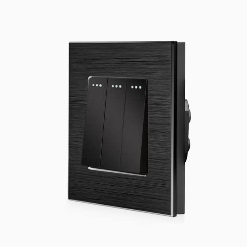 Luxus-Time Wipp 3-Fach Lichtschalter Ein/Aus 3er Schalter inkls. Design Aluminium Rahmen 1 Fach Einbau dreifach Kippschalter für die Unterputzdose Schwarz LXBA1-12-LX-103M-12