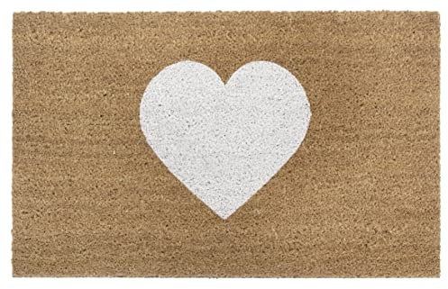 Hanse Home Kokos Fußmatte für Innen - Schmutzfangmatte Natur, Kokosmatte Herz Weiß, Fußabtreter rutschfest für Flur, Terrasse, Eingangsbereich - 45x75cm