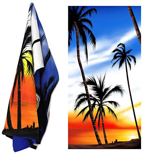 GEEZY Microfibre Beach Towel, Sunrise Design - Quick Drying, Lightweight, Sand-Free, Large & Durable, Summer Design - Beach Essentials for Travel, Holiday, Swimming, Sauna, Adults & Kids, 70x140cm