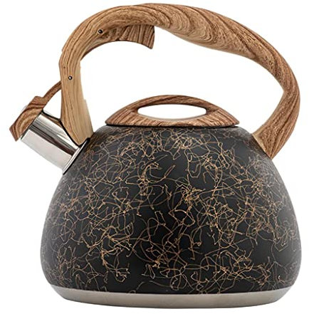 Duiaynke Bouilloire en bois, sifflement automatique, pour café, thé et lait, capacité de 2,8 L, pour cuisinière électrique en céramique (noir)
