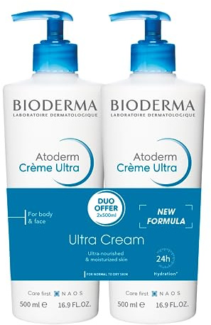 Bioderma Atoderm Ultra Cream Duo Pack, Hydrating Body Moisturizer for Normal to Dry Sensitive Skin 2x16.9 Fl Oz