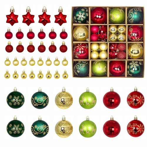 MUUWUU 44 Stücke Weihnachtskugeln Set, Christbaumkugeln，Kunststoff Weihnachtsbaumkugeln Box mit Aufhänger, Plastik Bruchsicher Kleine Bälle für Weihnachtsbaum Deko (Rot&Gold&Grün)